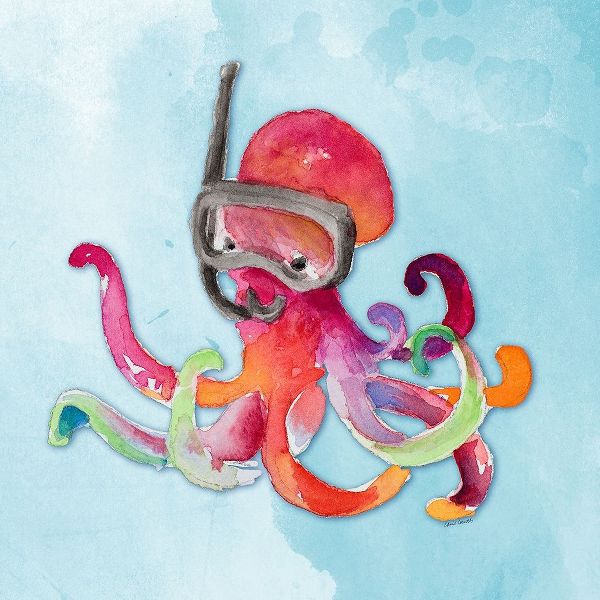 Snorkeling Octopus on Watercolor