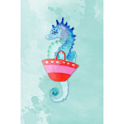 Seahorse With Bag on Watercolor (blue)