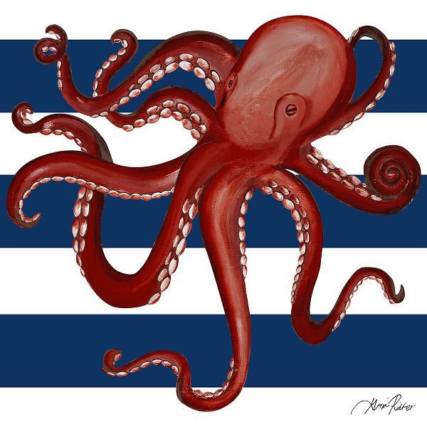 Ritter, Gina 아티스트의 Red Octopus on Navy Stripes작품입니다.