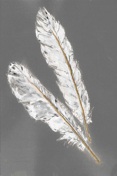Gold Feathers III on Grey