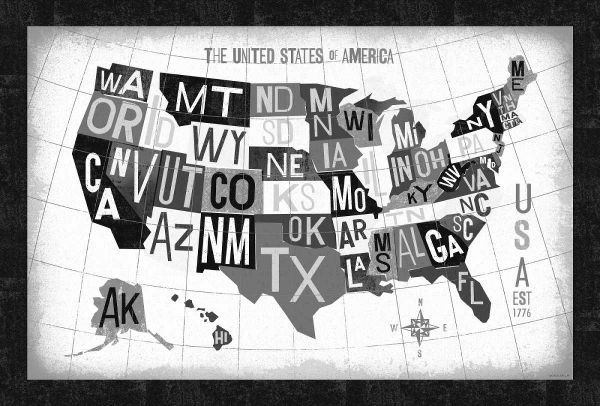 Letterpress USA Map Dark
