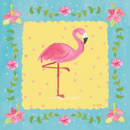 Flamingo Dance I Sq Border