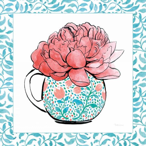 Floral Teacup I Vine Border