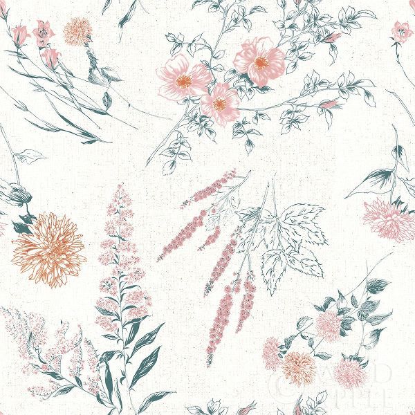 Flowers on White Contemporary Bright Pattern I