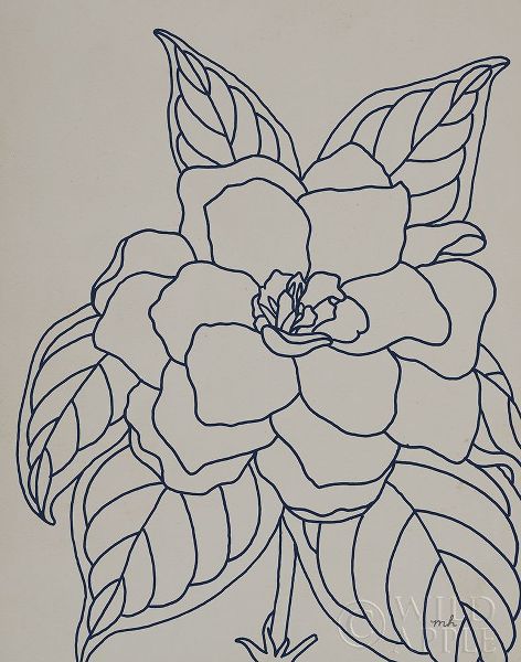 Gardenia Line Drawing Gray Crop