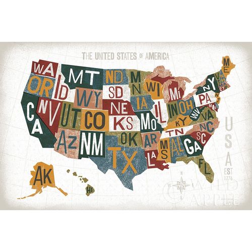 Letterpress USA Map Warm