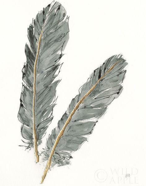 Gold Feathers IV on Grey