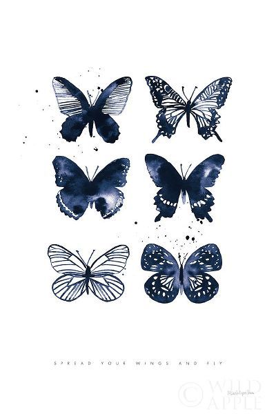 Charro, Mercedes Lopez 아티스트의 Six Inky Butterflies Blue 작품