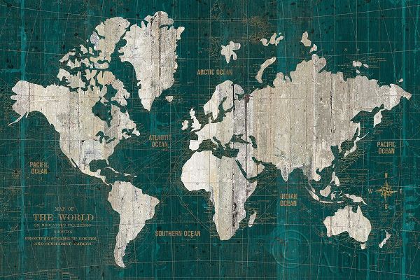 Wild Apple Portfolio 아티스트의 Old World Map Teal 작품