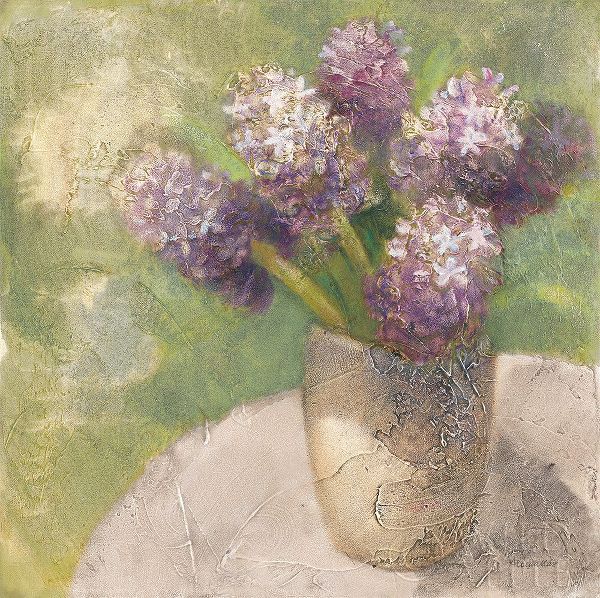 Hristova, Albena 아티스트의 Purple Hyacinths in Vase Green 작품