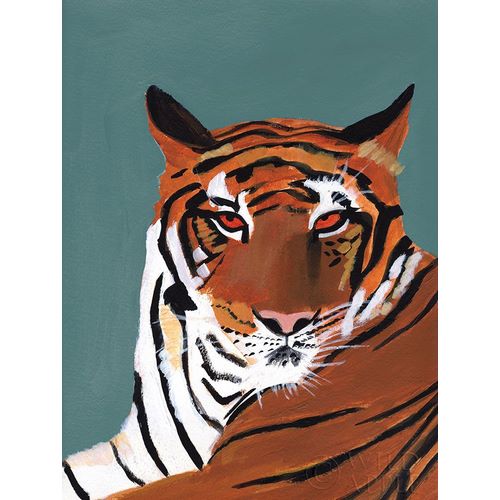 Munger, Pamela 아티스트의 Colorful Tiger on Teal 작품