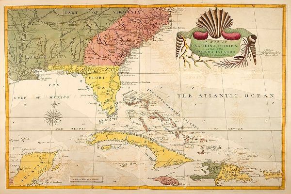 Map of Carolina, Florida and the Bahama Islands