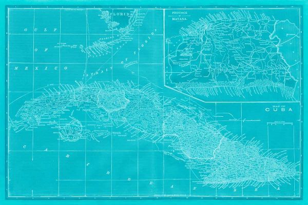 Map of Cuba in Aqua