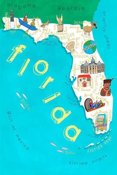 Illustrated State Maps Florida