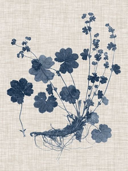 Navy and Linen Leaves I