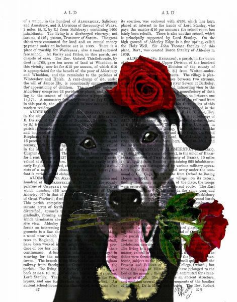 Black Labrador with Roses
