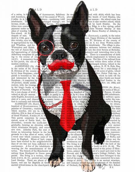 Boston Terrier With Red Tie and Moustache