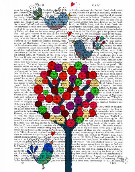 Button Tree and Birds Blue