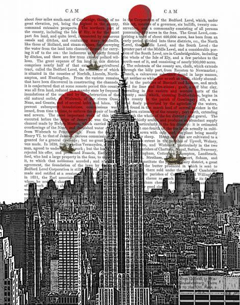 Empire State Building and Red Hot Air Balloons