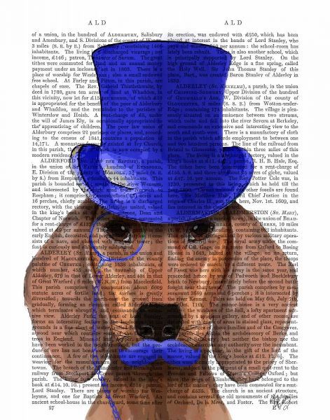 Dachshund With Blue Top Hat and Blue Moustache