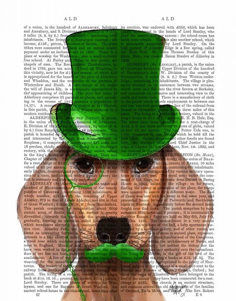 Dachshund With Green Top Hat and Moustache