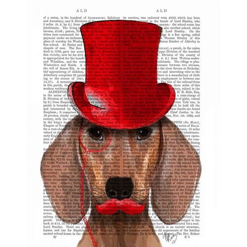 Dachshund With Red Top Hat and Moustache
