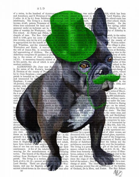 French Bulldog With Green Top Hat and Moustache