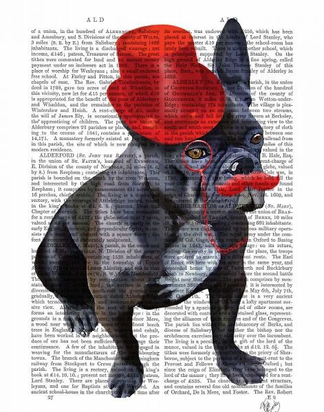 French Bulldog With Red Top Hat and Moustache