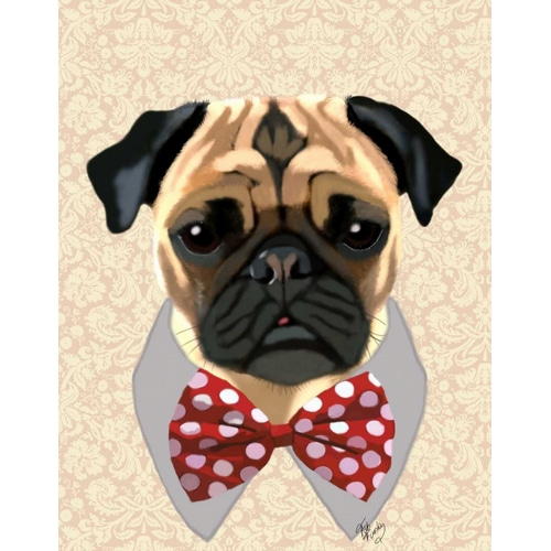 Pug with Red and White Spotty Bow Tie
