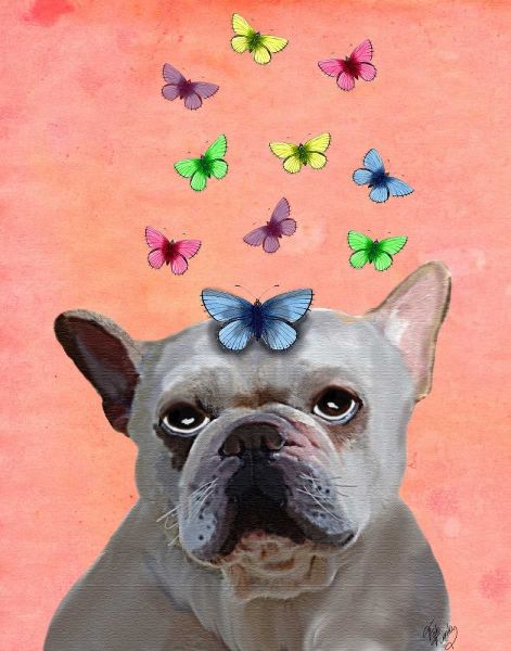 White French Bulldog and Butterflies