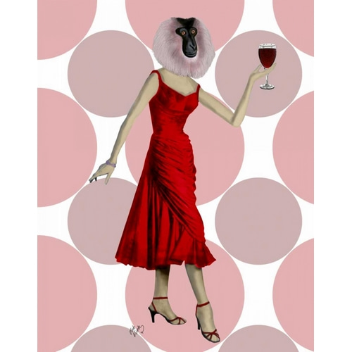 Monkey in Red Dress with wine