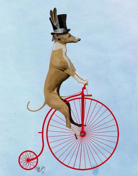 Greyhound on Red Penny Farthing