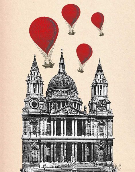 St Pauls Cathedral and Red Hot Air Balloons