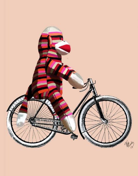 Sock Monkey on Bicycle