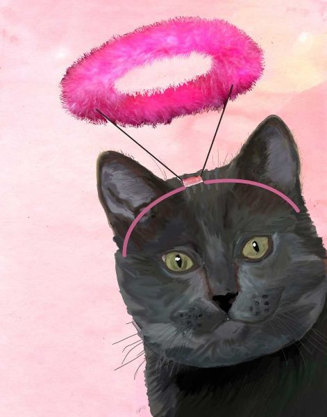 Black Cat With Pink Angel Halo