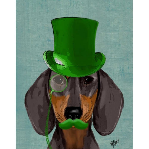 Dachshund with Green Top Hat Black Tan