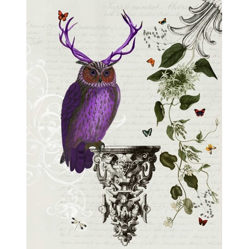 Purple Owl With Antlers