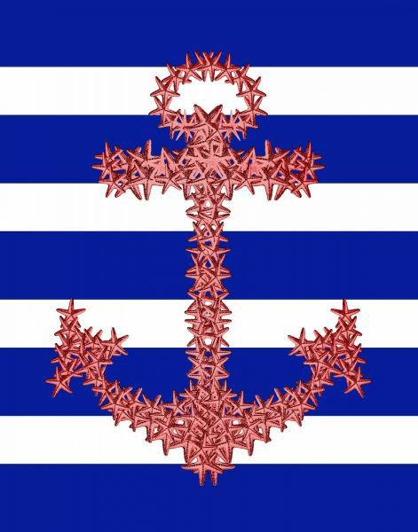 Red Starfish Anchor on Blue and White
