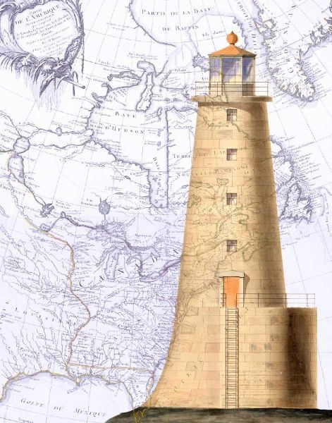 Lighthouse on Vintage Map Image