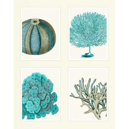 Blue Corals and Sea Urchins in 4 Panels
