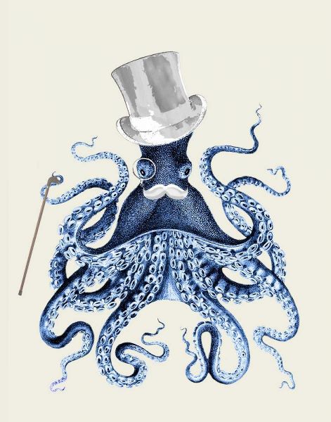 Octopus Print Blue on Cream b