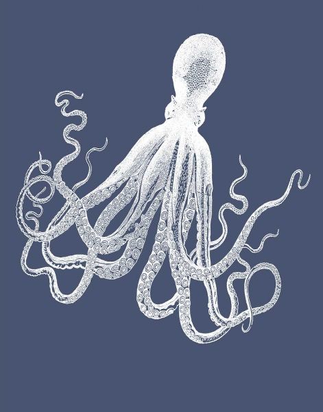 White Octopus on Indigo Blue e
