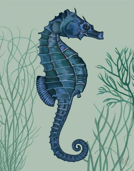 Blue Seahorses on Light Green Sage a