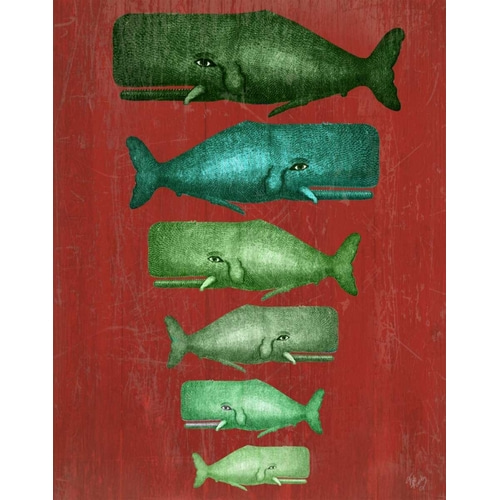 Whale Family Green on Red