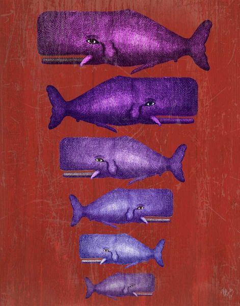 Whale Family Purple on Red
