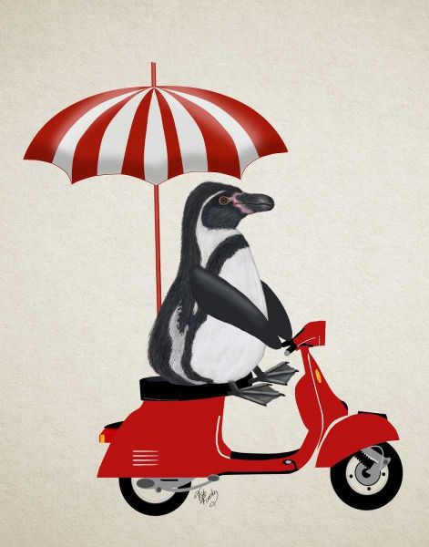 Penguin On Red Moped