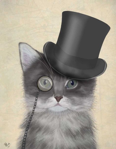 Cat, Grey with Top Hat