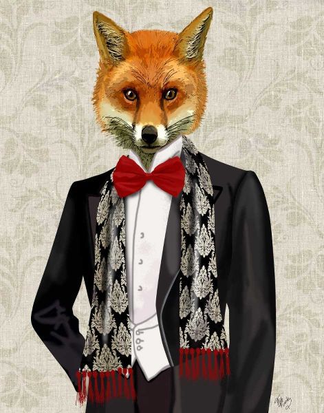 Fox with Red Bow Tie