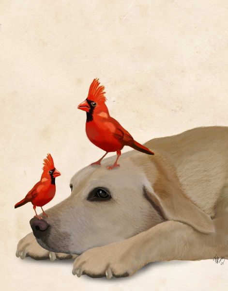 Labrador with Red Birds
