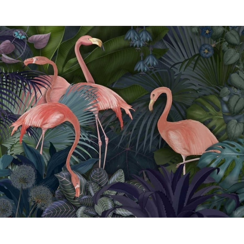 Flamingos in Blue Garden